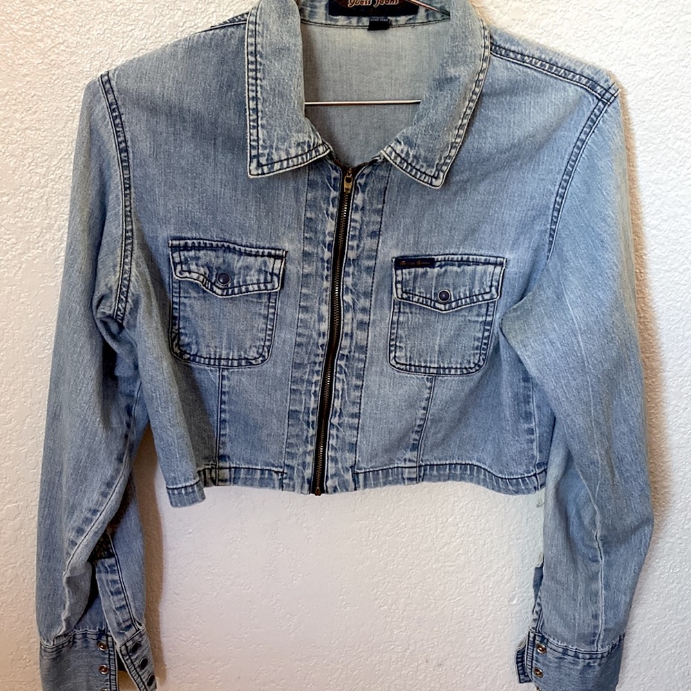 Vintage Guess Jeans Cropped Blue Denim Jacket Shirt Y2K Size L